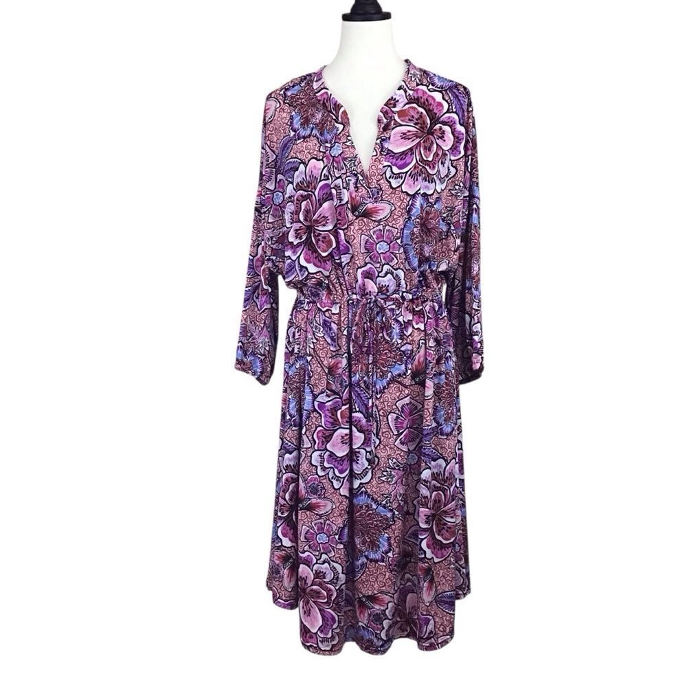 Lildy Floral V-Neck Drawstring Midi Dress 2XL-3XL